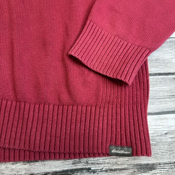 Eddie Bauer Men's Quarter Zipper Ribbed Sweater Garnet Red LT L LG Large TALL - Picture 6 of 11